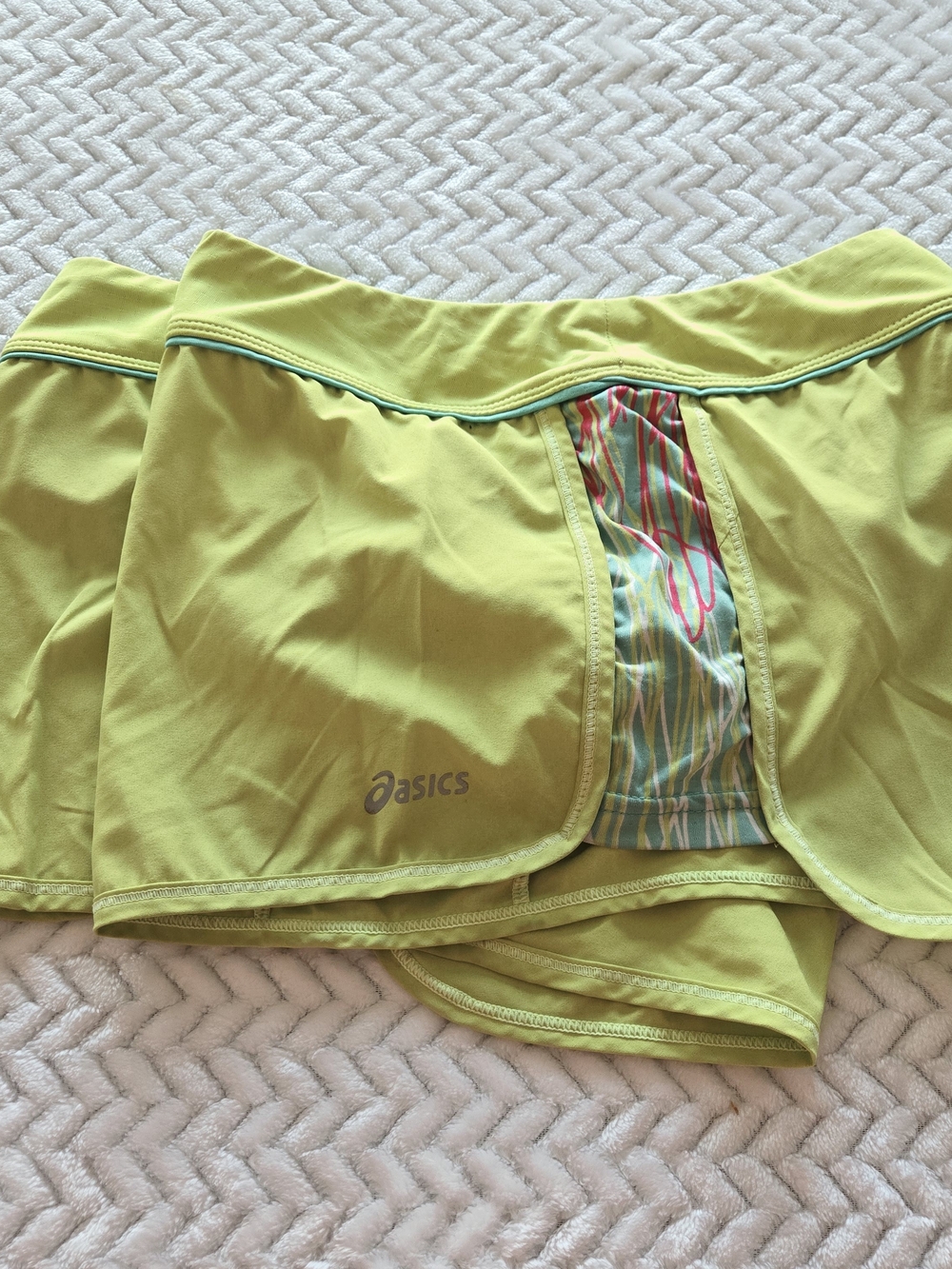 ASICS Lime Green Running Shorts with Patterned Panel Women's S